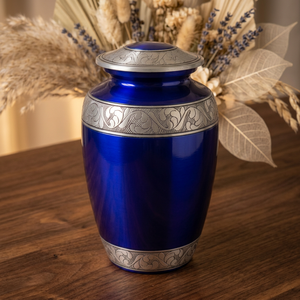 Urna Funeraria de Aluminio Azul Brillante Clásica para Adultos, Artículos Funerarios, Urnas de Cremación Personalizadas, Urna Europea - Product Image 1