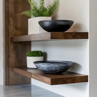 Étagère murale flottante moderne à trois niveaux en bois de noyer foncé pour le rangement des épices de cuisine, grande capacité