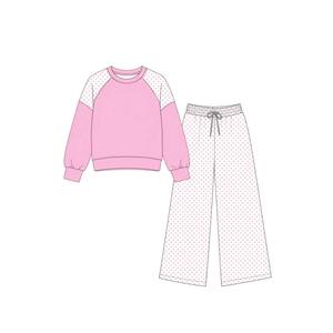 Ensemble assorti mère-fille en coton/élasthanne, haut imprimé personnalisé à manches raglan et pantalon floral, style doux, vente en gros - Product Image 2