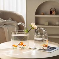 Vase en verre en forme de sac à main, créatif, transparent, pour arrangement floral, bouquet, décoration de bureau à domicile, aquarium