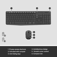 Clavier Logitech Mk235 d'origine, souris multimédia sans fil, 2,4 GHz, conception étanche, récepteur micro USB 1000 dpi, bureau