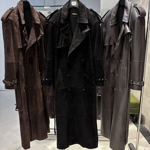 Manteau <span class=keywords><strong>trench</strong></span> en <span class=keywords><strong>daim</strong></span> véritable pour femme, longueur au sol 150 cm - Product Image 1
