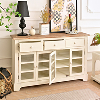 ART NEST INNOVA Meuble de rangement rustique moderne pour salon, armoire en bois durable à 3 tiroirs, porte en verre, couleur blanche, meubles de maison