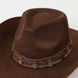 JAKIJAYI Solid Color <strong>Western</strong> Cowboy <strong>Hat</strong> Winter Warm <strong>Hat</strong> Retro Men Fedora <strong>Hat</strong> Wide Brim Felt Cap Wholesale - Product Image 2