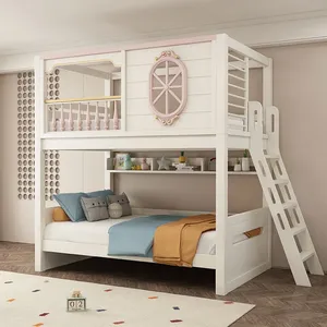 <span class=keywords><strong>Lit</strong></span> superposé confortable en bois massif rose moderne JS pour chambre d'enfant, adapté aux jumeaux ou à plusieurs enfants, utilisation à domicile et en hôtel - Product Image 5