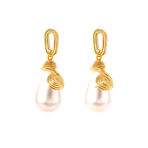 Boucles d'oreilles pendantes tendance en acier inoxydable 316L plaqué or PVD, perles durables et résistantes, bijoux fantaisie - Product Image 2