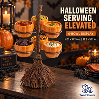 Ensemble de bols de service en plastique citrouille d'Halloween avec support balai de sorcière, 4/6 bols réutilisables, très demandé pour bonbons, snacks, sauces, fêtes d'automne