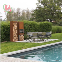 Foyer à bois en acier corten pour extérieur table à feu en acier corten pour le stockage du bois