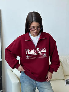 Quarter Zip up Outdoor High Zip Neck Pullover Soft Cómodo Cremallera Suelta Sudadera de algodón liso Mujer - Product Image 2