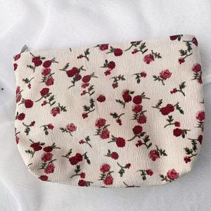 Bolsa de Maquillaje de Pana con Textura Floral, Bolsa de Almacenamiento Retro de Moda con Cierre, Bolsa de Aseo Portátil - Product Image 3