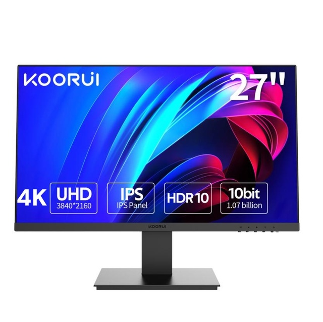 Koorui 27inch 4K UHD (3840x2160) IPS Frameless Anti-Blue Light LCD Monitor with 90% SRGB for Business/Office Desktop