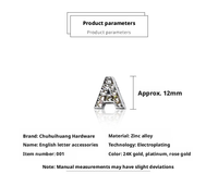 Lettres anglaises en diamant A-Z de 10 mm en alliage de zinc, style rétro, accessoires de collier DIY pour animaux de compagnie, motifs de lettres majuscules