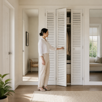 Porte pliante intérieure en bois massif de style plantation, à persiennes réglables, couleur personnalisée pour la décoration intérieure