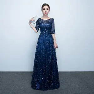 Новое Элегантное модное вечернее платье с коротким рукавом синие праздничные платья