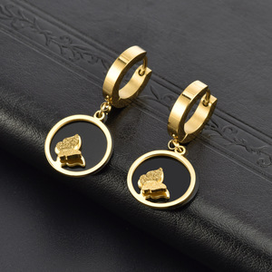 Pendientes de Aro de Mariposa Vintage de Acero Inoxidable Dorado, Pendientes de Aro Redondos Geométricos Blancos y Negros para Mujer, Joyería de Playa, Regalo - Product Image 3