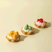 Ensemble de bougies dessert en forme de tarte aux fruits réalistes, faites à la main en cire de soja, avec garniture cerise, myrtille, mangue, fraise pour la décoration