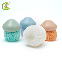 Éponge de nettoyage en plastique pour cuisine, boule à récurer en maille, éponge en nylon avec poignée