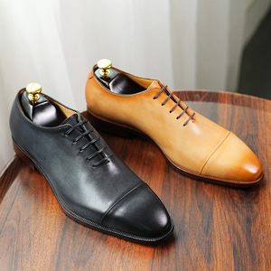 Chaussures en cuir décontractées et professionnelles britanniques en trois parties, imperméables, respirantes, résistantes à l'usure et antidérapantes, en cuir de vachette pleine fleur Oxford - Product Image 2