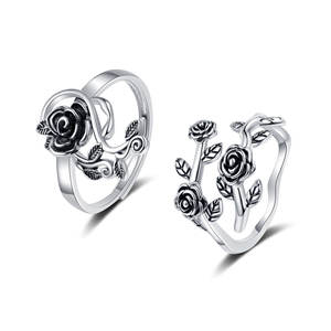 Bague rétro en argent thaïlandais avec branche et feuille de rose, petit charme, feuilles polyvalentes, bague pour femme avec motif de vigne végétale - Product Image 2