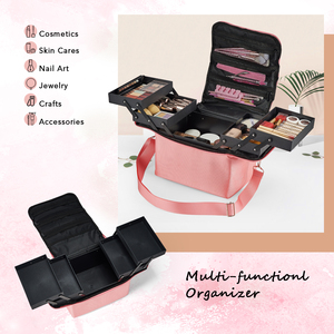 <b>Makeup</b> Bag with 4 Trays Soft Handle & Shoulder Strap Portable <b>Makeup</b> <b>Case</b> Durable Large Capacity Travel Cosmetic Organizer - Product Image 2