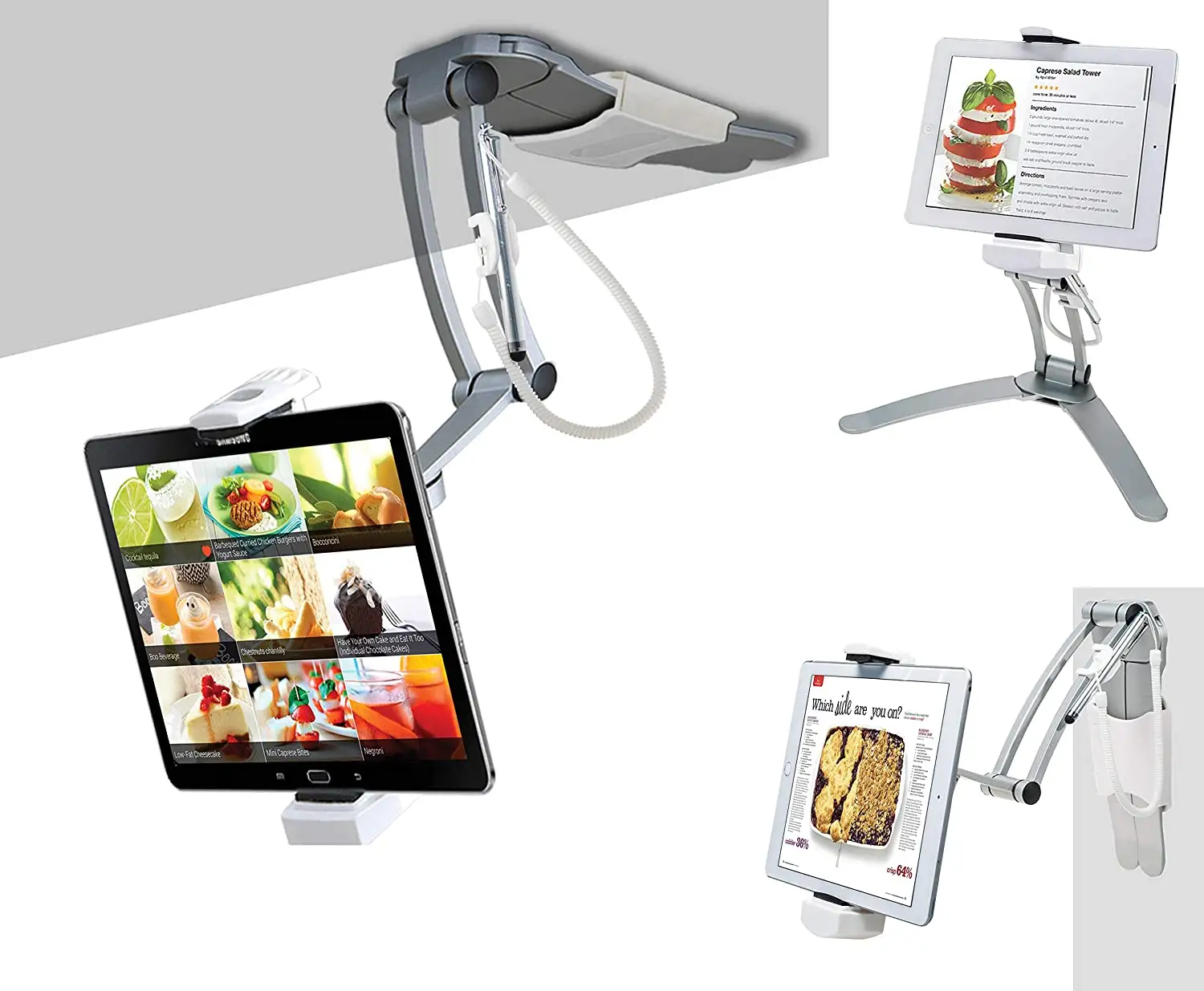 2020 Factory Price Aluminum tablet Phone Stand 2-in-1 Kitchen Tablet Stand, Wall/Desktop Mount W/Stylus for Tablets