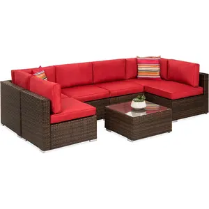 Modern red terrace furniture 7-piece set of table and chair Outdoor garden sofa Light luxury living room bedroom study