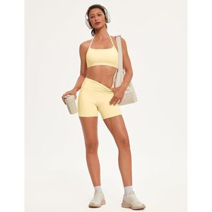FOXA 2 Piece Yoga Set High Waist <b>Open</b> Back Sports <b>Bra</b> Matching Shorts With Pockets For Women Workout Gym Outfit - Product Image 6