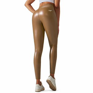 Leggings de Yoga Personalizados de Cintura Alta con <span class=keywords><strong>Efecto</strong></span> Levanta Glúteos y Control de Abdomen, de Nailon, Spandex y Cuero PU para Mujer, para Gimnasio, Yoga, Fitness, Entrenamiento y Running - Product Image 5