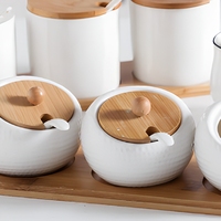 Ensemble de pots en céramique rose poudré vintage avec 3 accents dorés, plateau de service étanche, cuillères, élégantes boîtes à sucre et à épices avec couvercles