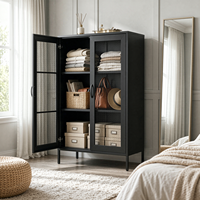 Meuble de rangement moderne en métal noir avec porte en treillis et 2 étagères pour salon, buffet d'appoint, meuble de rangement, vente en gros