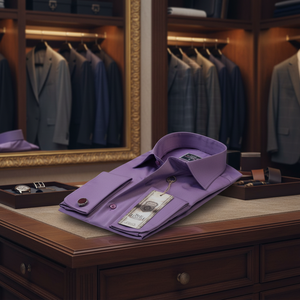 Purple Slim Fit Double <b>Cuffed</b> Sleeve Long Arm Button Shirt Single Pack - Product Image 3