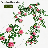 Guirlande de fleurs artificielles en soie rose pastel, motif vigne de roses, pour décoration murale ou arche de fleuriste