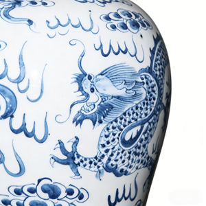 Vaso da Terra in Porcellana Blu e Bianca con Dragone e Fenice, Stile Art Déco, Fatto a Mano in Cina, Grande Capacità, Decorazione in Ceramica - Product Image 3