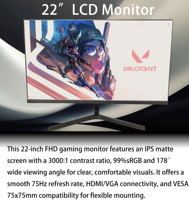 Monitor de PC de Oficina de 22 Pulgadas, FHD 1920*1080p, IPS, Compatible con VESA, LCD Integrado, Monitor para Juegos de Fábrica OEM