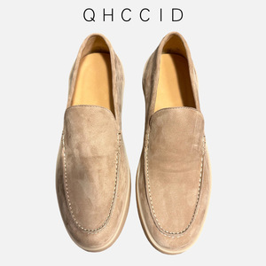 Mocassins à enfiler légers et décontractés pour hommes, talon bas, couleur unie, marron abricot, style pêcheur en daim - Product Image 3