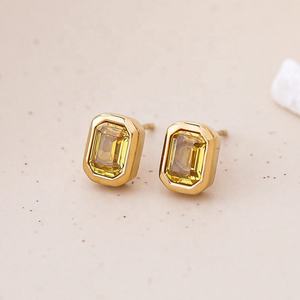 Pendientes de Botón Retro Europeos Americanos de Alta Gama, Chapados en Oro de 14K, Acero Inoxidable, Diseño Geométrico con Circonita para Fiestas de Mujeres - Product Image 4