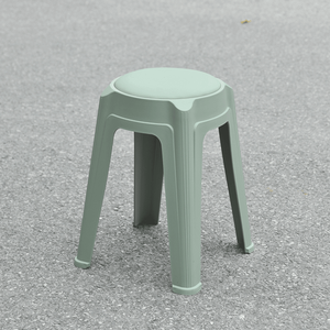 Rounded Padded Plastic <b>Stool</b> with Comfortable Cushion, Stackable Lightweight Leisure Seating for Outdoor Use - Product Image 1