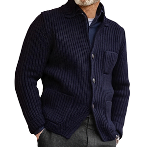 European American Acrylic Solid Single Breasted Winter Anti-Pilling Sweater Coat Vertical Collar Slim-fit Ribbed Hem Knitted - Product Image 2