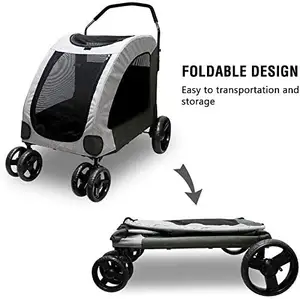 4 Wheels Luxury Folding Large Pet Trolley Pet Stroller Dog Carrier Detachable Travel Big Dog Stroller Up To 120 Lbs Foldable