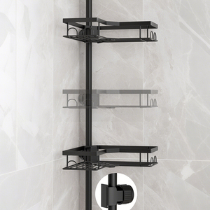 Estante de Almacenamiento Esquinero <span class=keywords><strong>para</strong></span> <span class=keywords><strong>Baño</strong></span>, Telescópico, Ajustable, de 4 Niveles, Color Negro, Fabricación China - Product Image 6