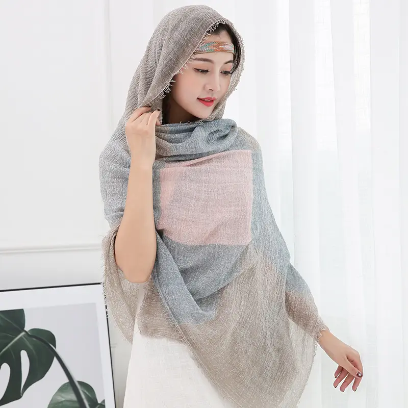 European American new autumn winter wrinkled four sided color cotton linen scarf fashion sunscreen shawl women's headband