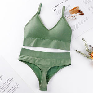 Conjunto de Top y Tanga para Mujer, Sin Varillas, Transpirable, Sin Costuras, Talla Grande, Top Corto Suave, Lencería, Talla M-L - Product Image 4