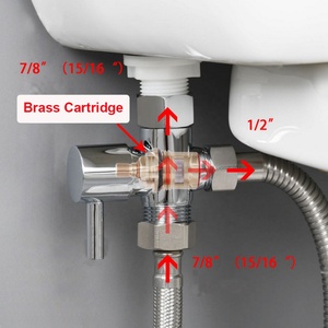 Robinet d'arrêt, raccord en T 7/8" x 7/8" x G1/2" avec adaptateur en T UNEF9/16"-24 pour bidet, vanne de dérivation de toilette en laiton - Product Image 6