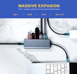 Hub USB <span class=keywords><strong>multi</strong></span>-ports Type C vers <span class=keywords><strong>HDMI</strong></span> <span class=keywords><strong>4K</strong></span> 5Gbps USB 3.0 PD 100W Adaptateur 6 en 1 Station d'accueil pour ordinateur portable - Product Image 5