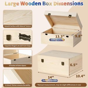 Cassetta in <span class=keywords><strong>Legno</strong></span> <span class=keywords><strong>di</strong></span> Pino Non Finita con Coperchio a Cerniera, Grande, per Artigianato, Stoccaggio e Fai-da-Te - Product Image 5