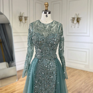 Abiti da Sera Arabi Turchesi a Sirena con Gonna Staccabile <span class=keywords><strong>in</strong></span> <span class=keywords><strong>Tulle</strong></span>, Decorati con Perline, Maniche Lunghe, Collo Alto, Collezione 2024 - Product Image 5
