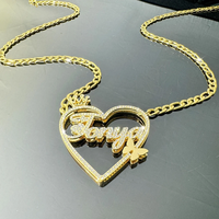 Collier en forme de cœur avec chaîne Fegaro, personnalisé avec un nom, couronne, papillon, strass, pour couple, QIUHAN OEM/ODM, Saint-Valentin