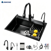 Fregadero de Cocina de Acero Inoxidable 304 Negro Nano, Fregadero Individual Hecho a Mano con Grifo Extraíble y Accesorios Completos