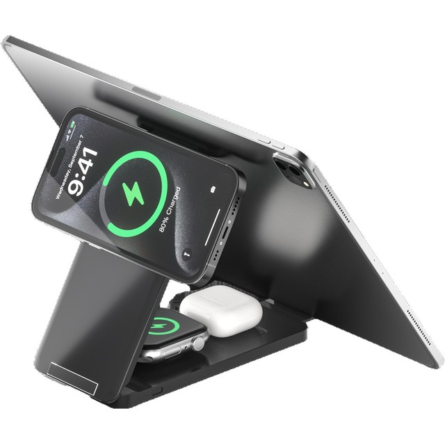 All-In-One 15W Foldable Vertical Stand 3-in-1 Flexible Wireless Magnetic Charger for Mobile Phones Watches and Earphones