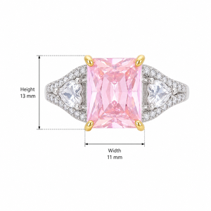Anello classico da donna con design a cuore in cristallo rosa e taglio principessa - Product Image 5